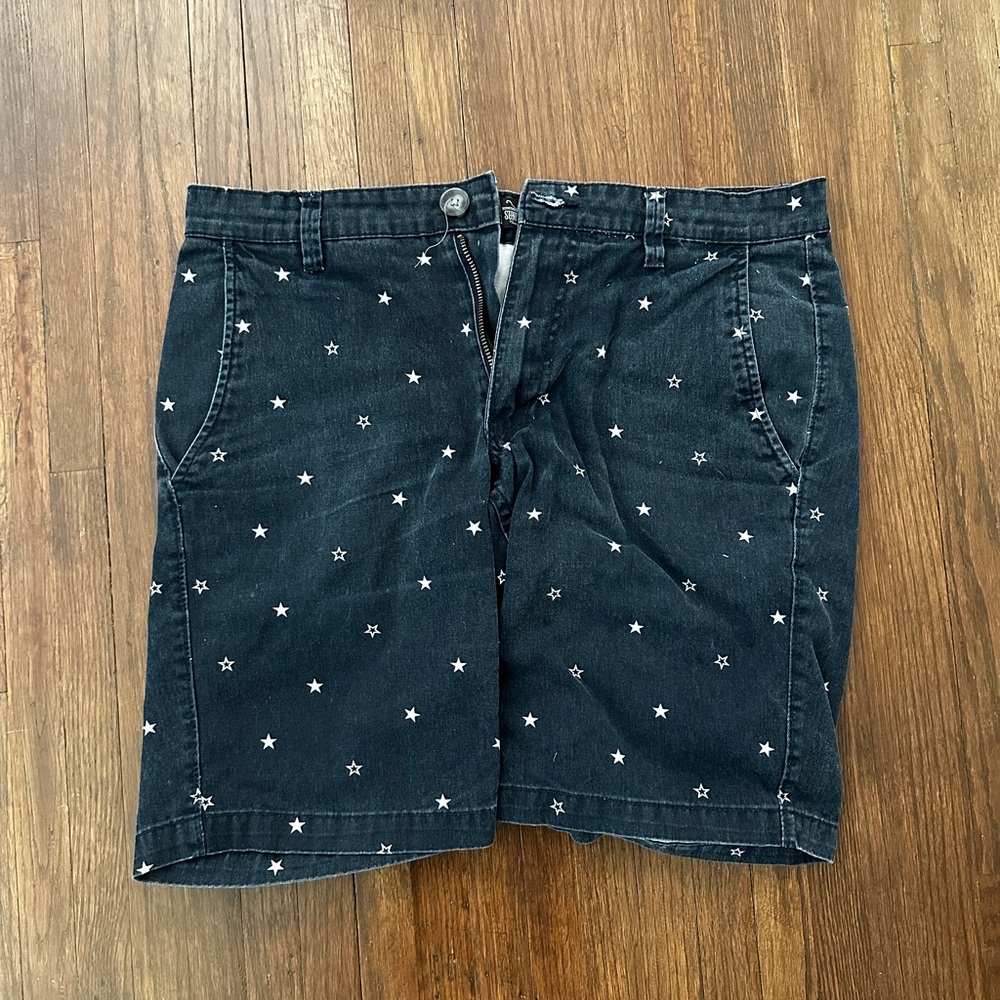 Star-Patterned Navy Denim Shorts